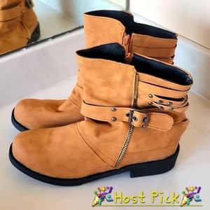 Tan Ankle Boots with Buckle Detail